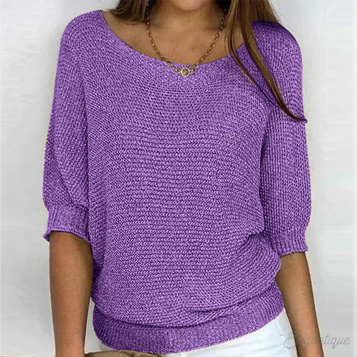 Fabienne Soft V Neck Knit Sweater Wool Blend for Women in Viola
