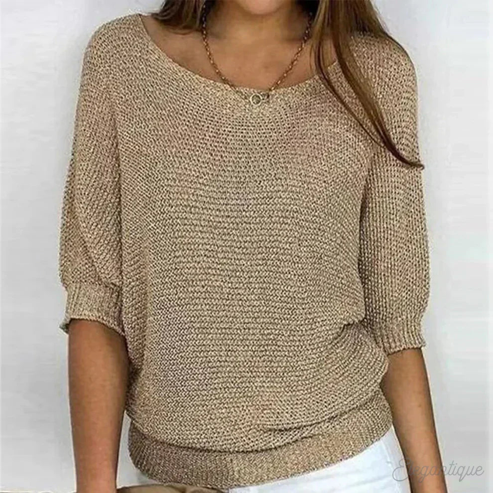 Fabienne Soft V Neck Knit Sweater Wool Blend for Women in Beige