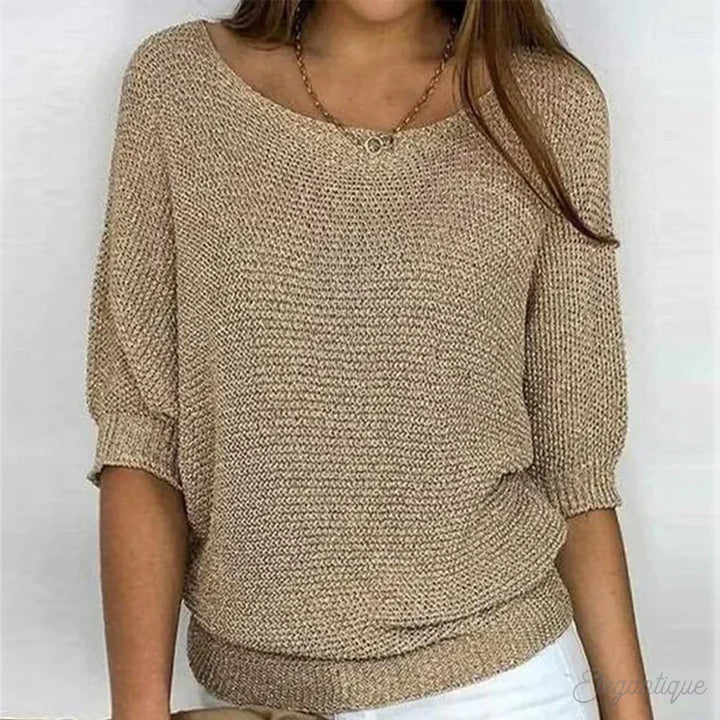 Fabienne Soft V Neck Knit Sweater Wool Blend for Women in Beige