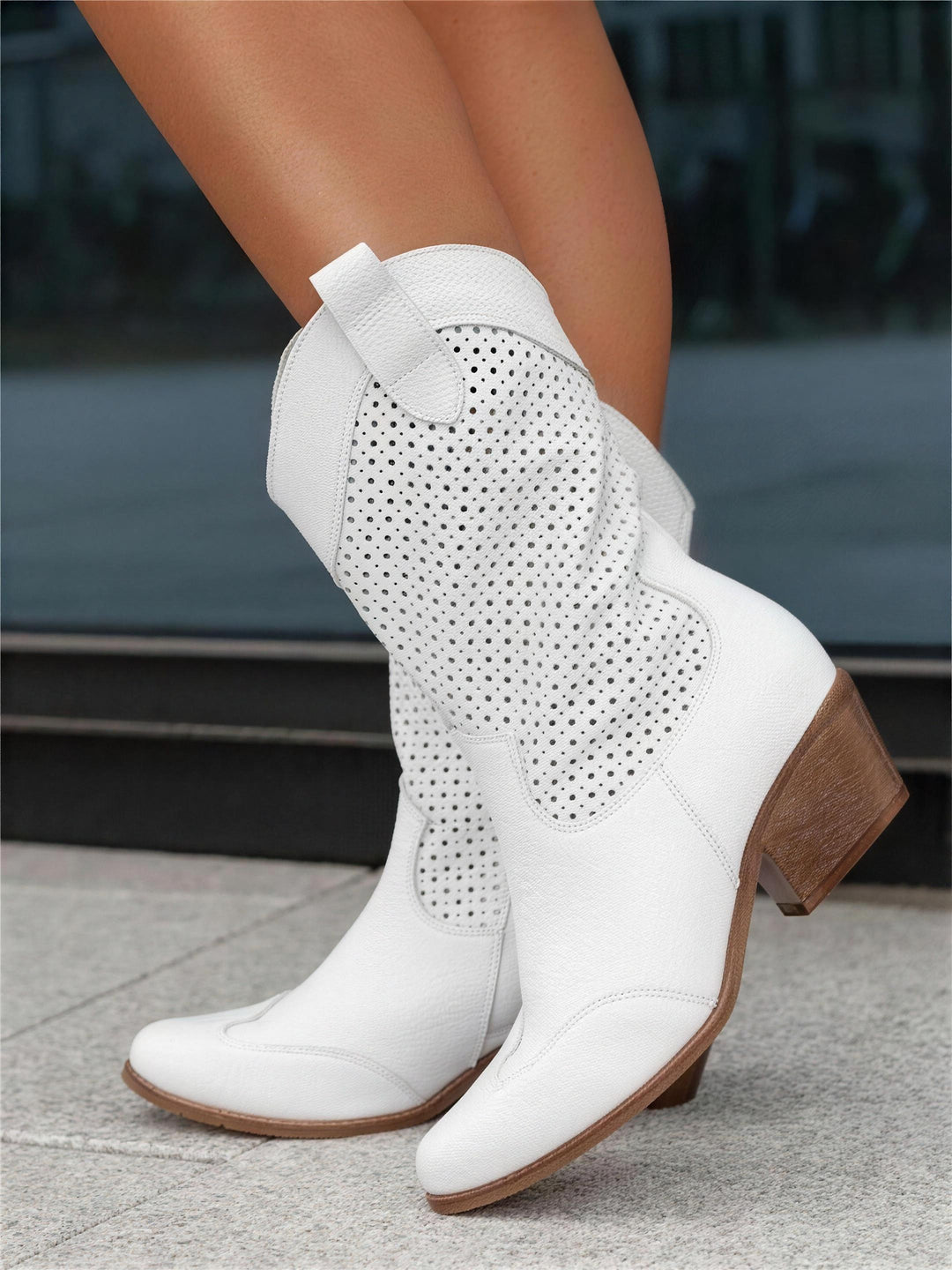Perforated Western Ankle Boots — ankle boots for women in black