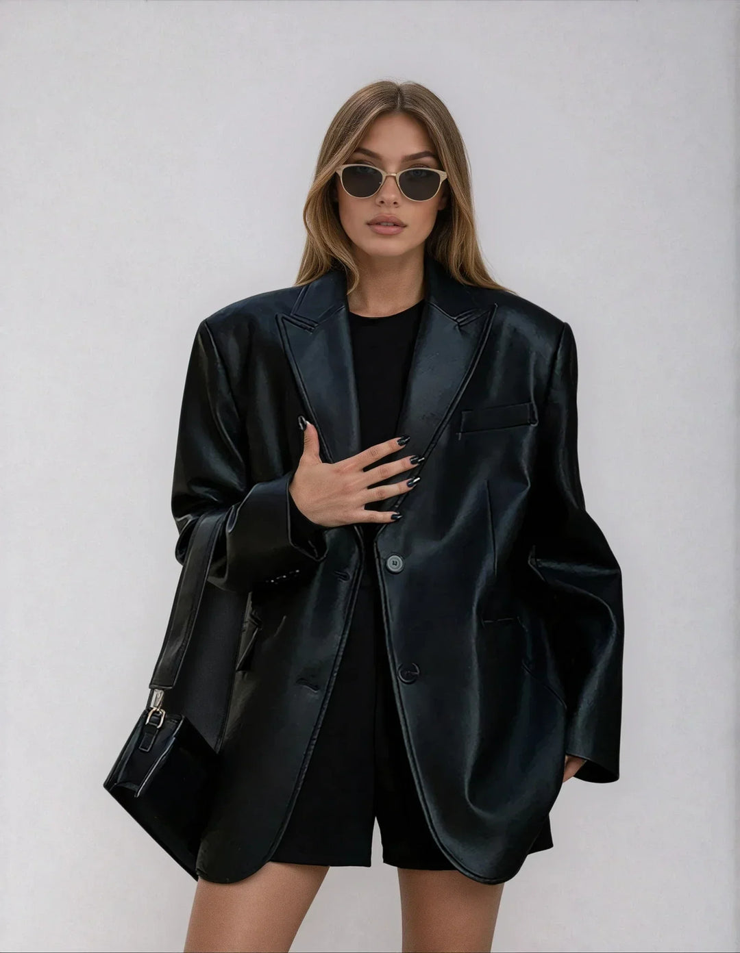 Oversized Faux Leather Blazer Jacket for women - view 1