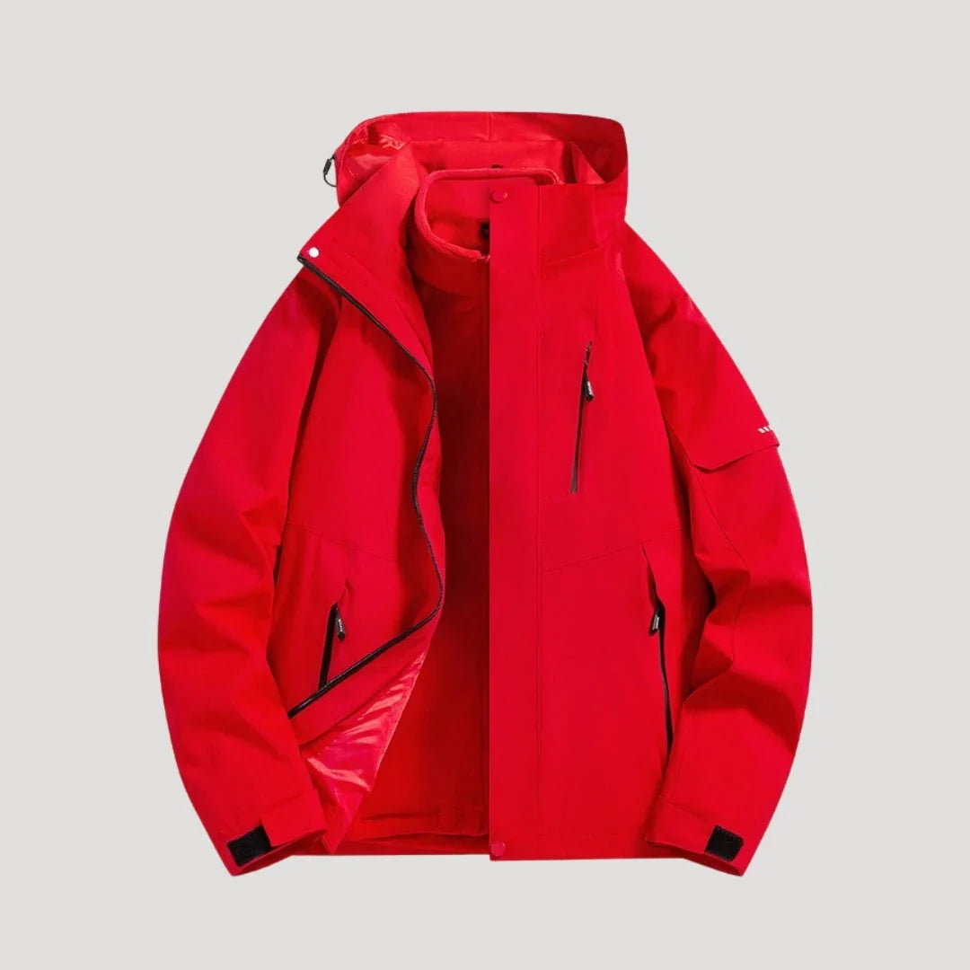 Hooded Waterproof Jacket — women's rain jacket in red