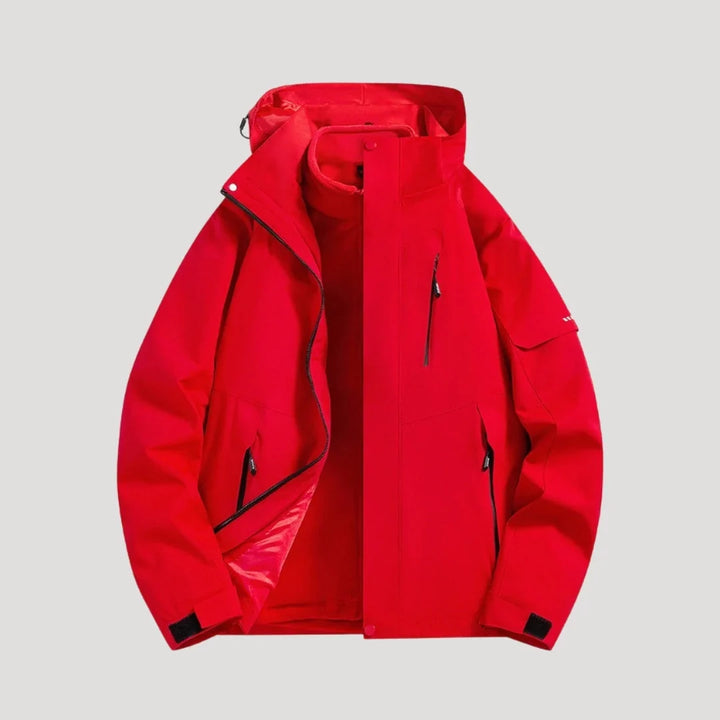 Hooded Waterproof Jacket — women's rain jacket in red