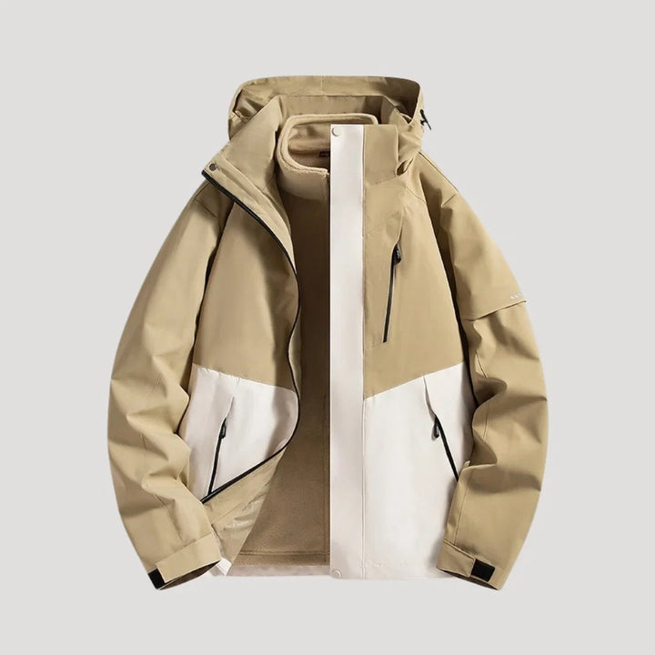 Hooded Waterproof Jacket — women's rain jacket in beige