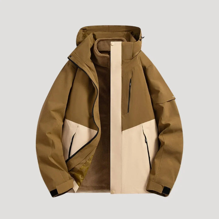Hooded Waterproof Jacket — women's rain jacket in brown