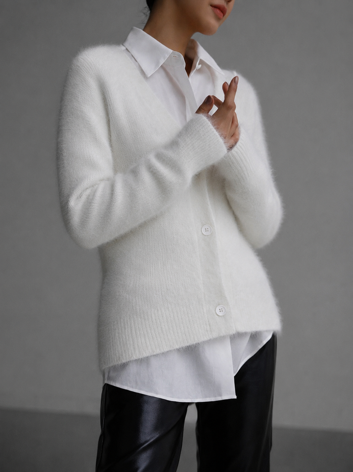 Emeline Oversized Button Up Knitted Cardigan for Women in White