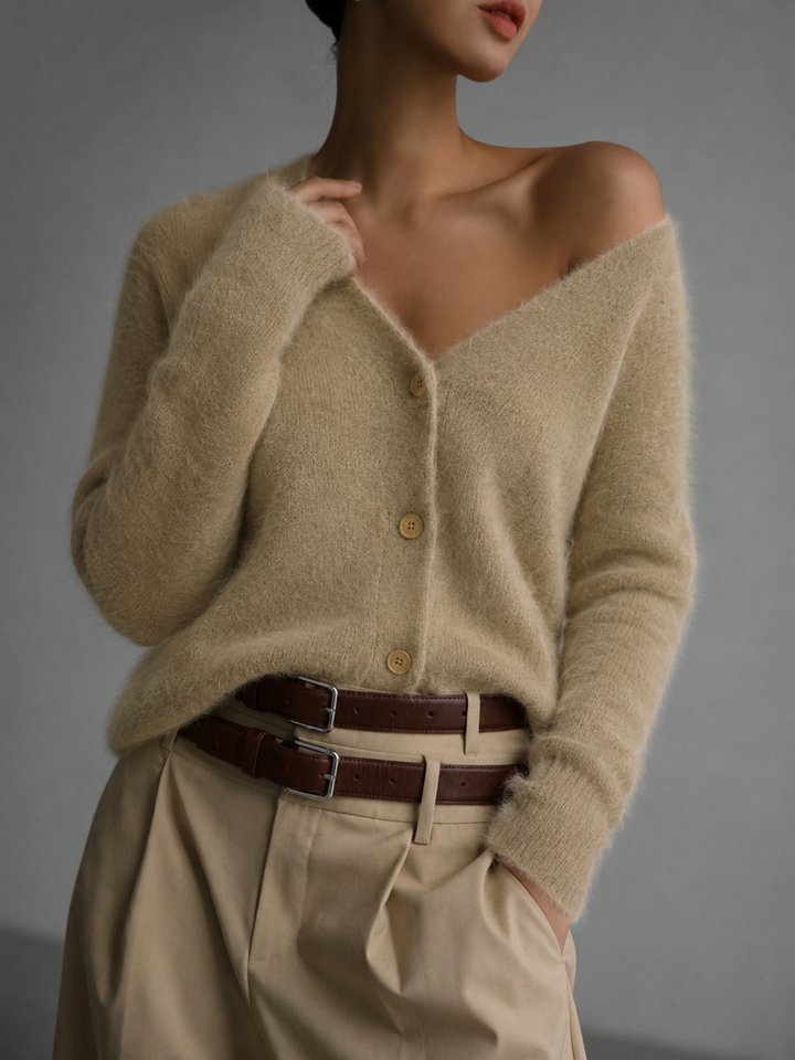 Emeline Oversized Button Up Knitted Cardigan for Women in Khaki