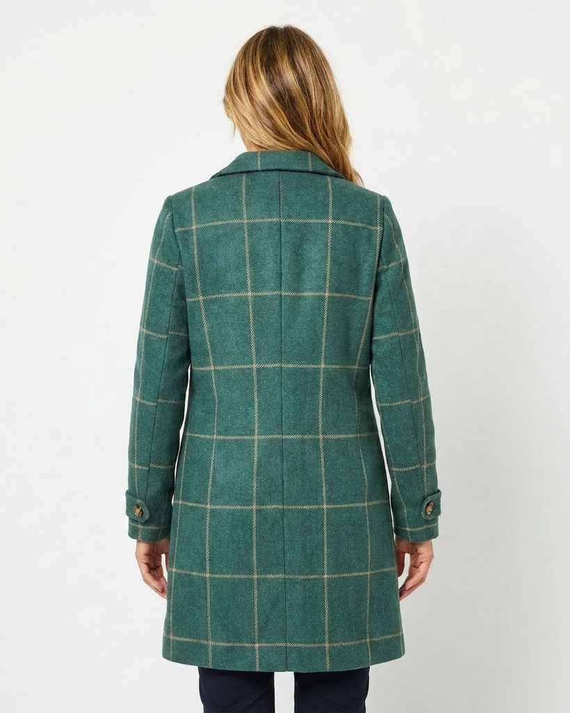 Faustine Checkered Trench Coat Lapel Longline Belted for Women, view 2