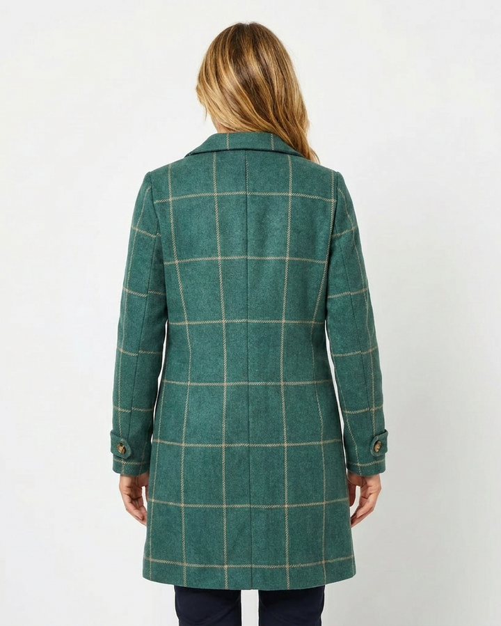 Faustine Checkered Trench Coat Lapel Longline Belted for Women, view 2