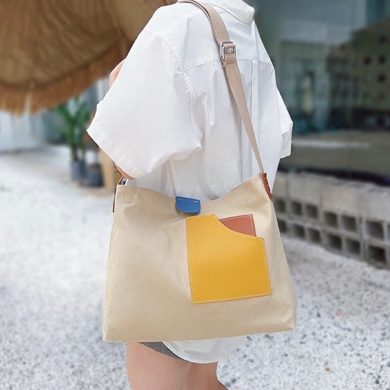 Iseult | Colour Block Canvas Tote Bag for Women - front view