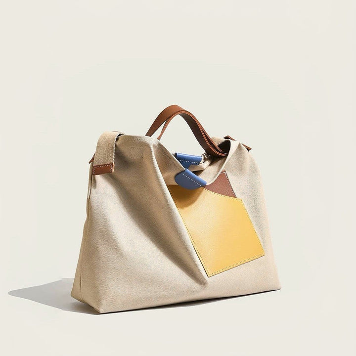Iseult | Colour Block Canvas Tote Bag for Women - angled view