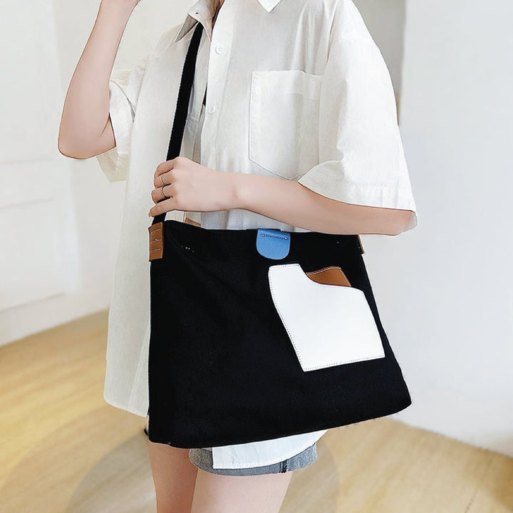 Iseult | Colour Block Canvas Tote Bag for Women - back view