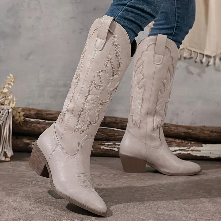 Embroidered Block Heel Cowgirl Boots — cowboy boots for women in red