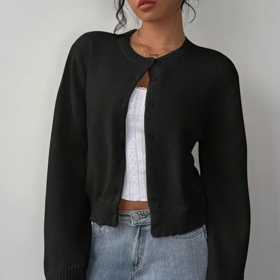 Iris Ribbed Cropped Cardigan Button Up for Women in Black