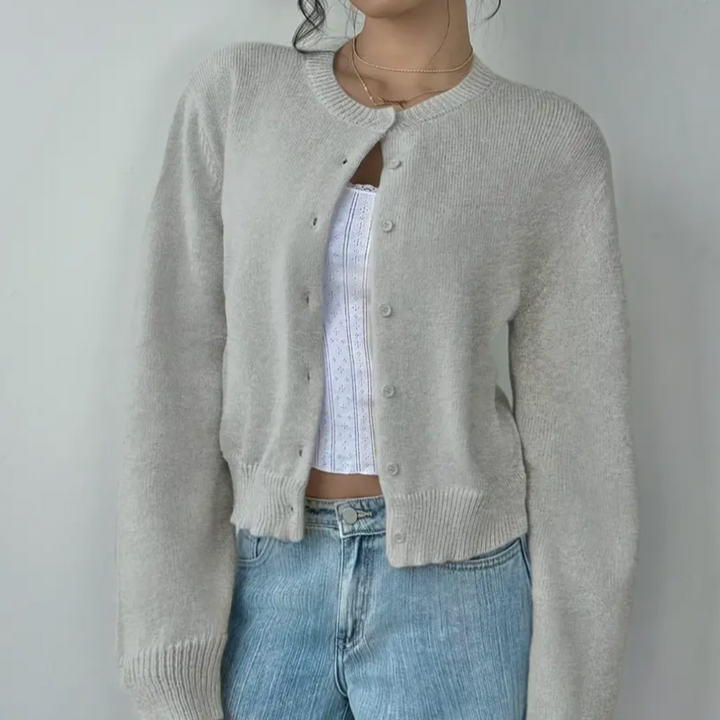 Iris Ribbed Cropped Cardigan Button Up for Women in Grey