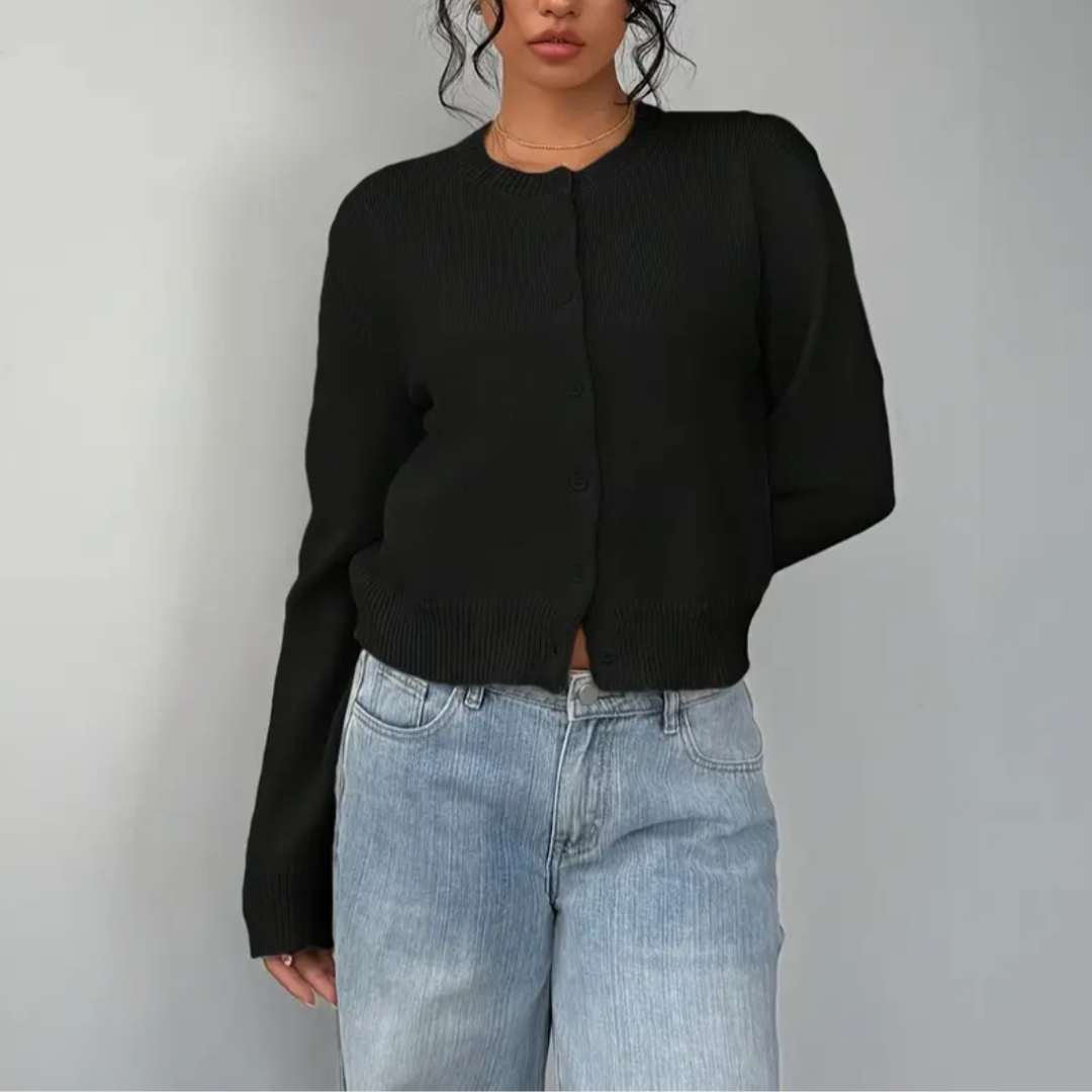 Iris Ribbed Cropped Cardigan Button Up for Women, view 3