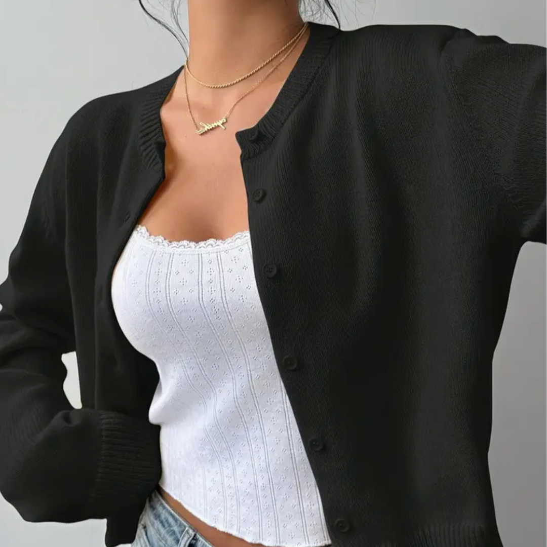 Iris Ribbed Cropped Cardigan Button Up for Women, view 4