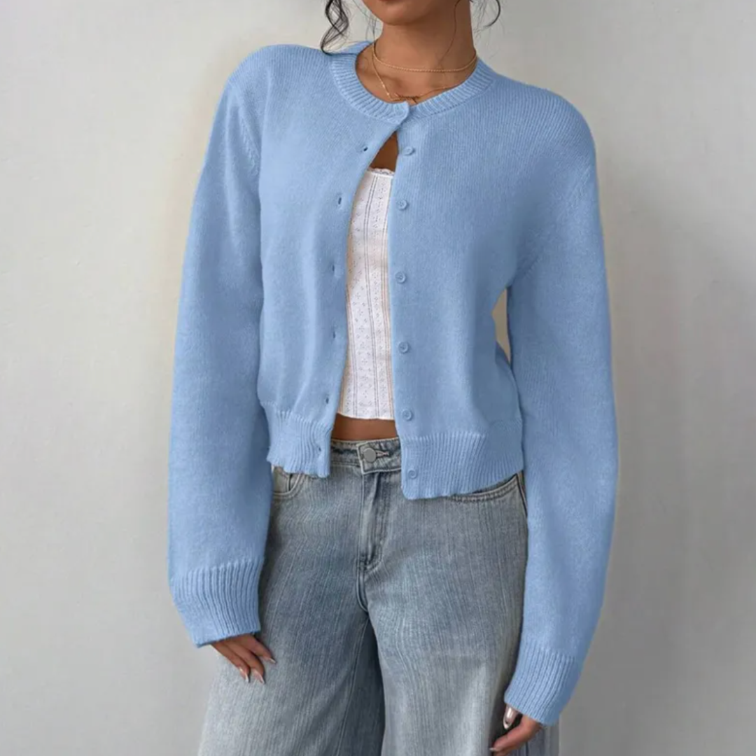 Iris Ribbed Cropped Cardigan Button Up for Women in Light Blue