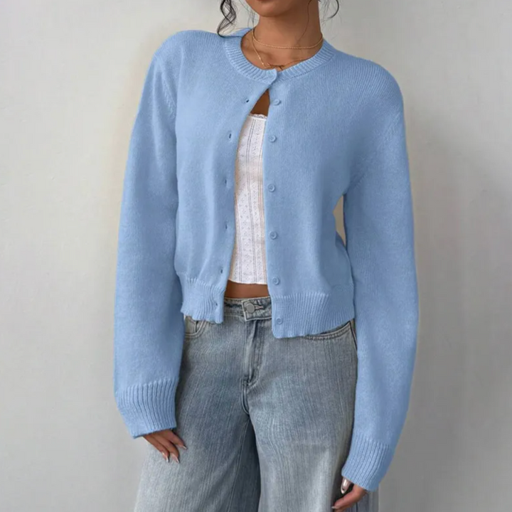 Iris Ribbed Cropped Cardigan Button Up for Women in Light Blue