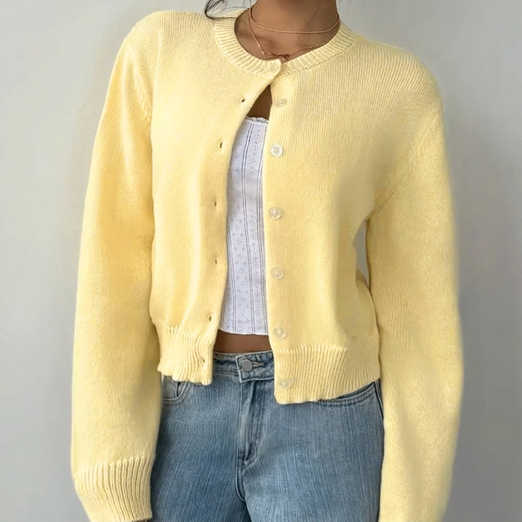 Iris Ribbed Cropped Cardigan Button Up for Women in Yellow