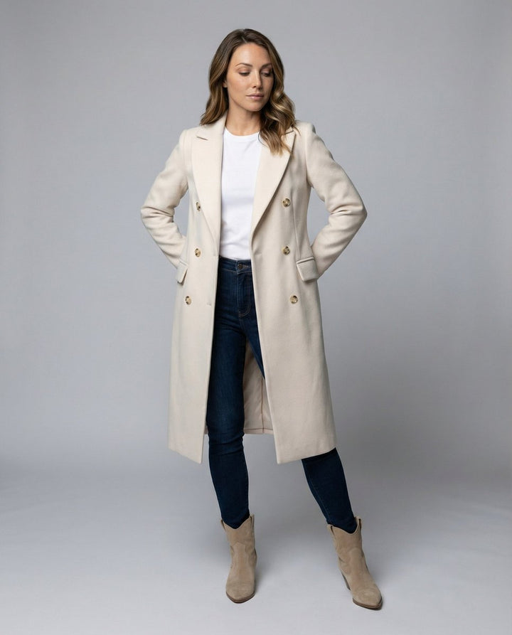 Double Breasted Wool Blend Overcoat — wool coat for women in beige