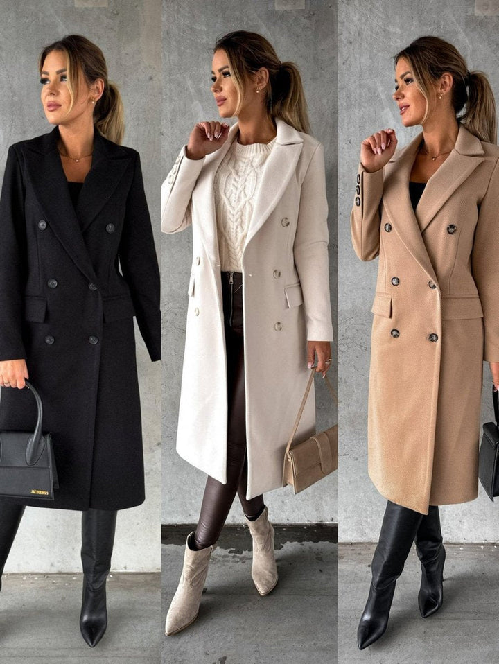 Double Breasted Wool Blend Overcoat — wool coat for women in beige