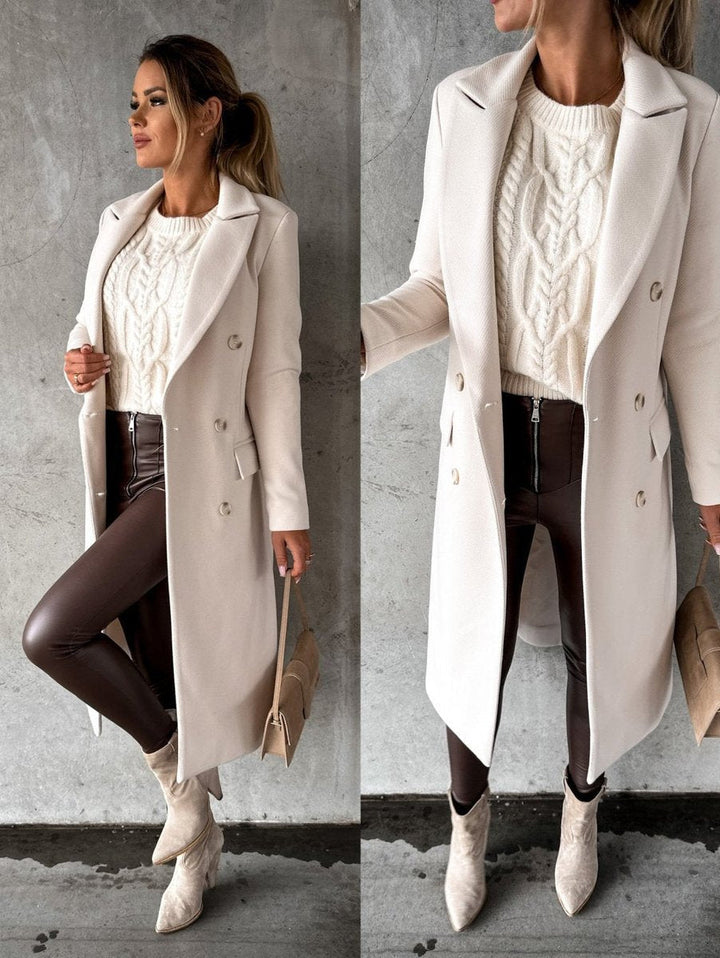 Double Breasted Wool Blend Overcoat — wool coat for women in black