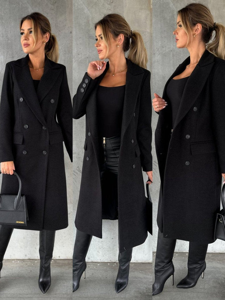 Double Breasted Wool Blend Overcoat — wool coat for women in khaki