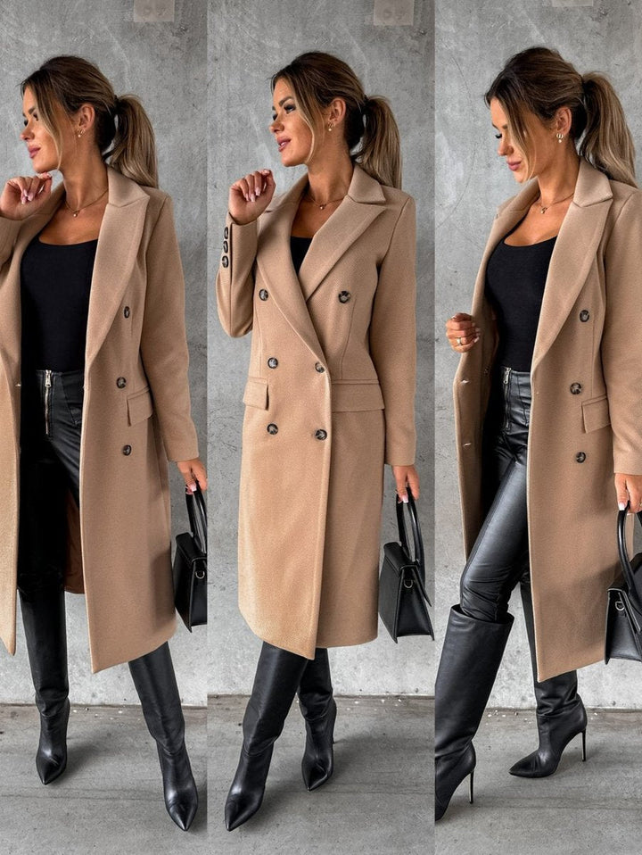 Double Breasted Wool Blend Overcoat — wool coat for women in beige