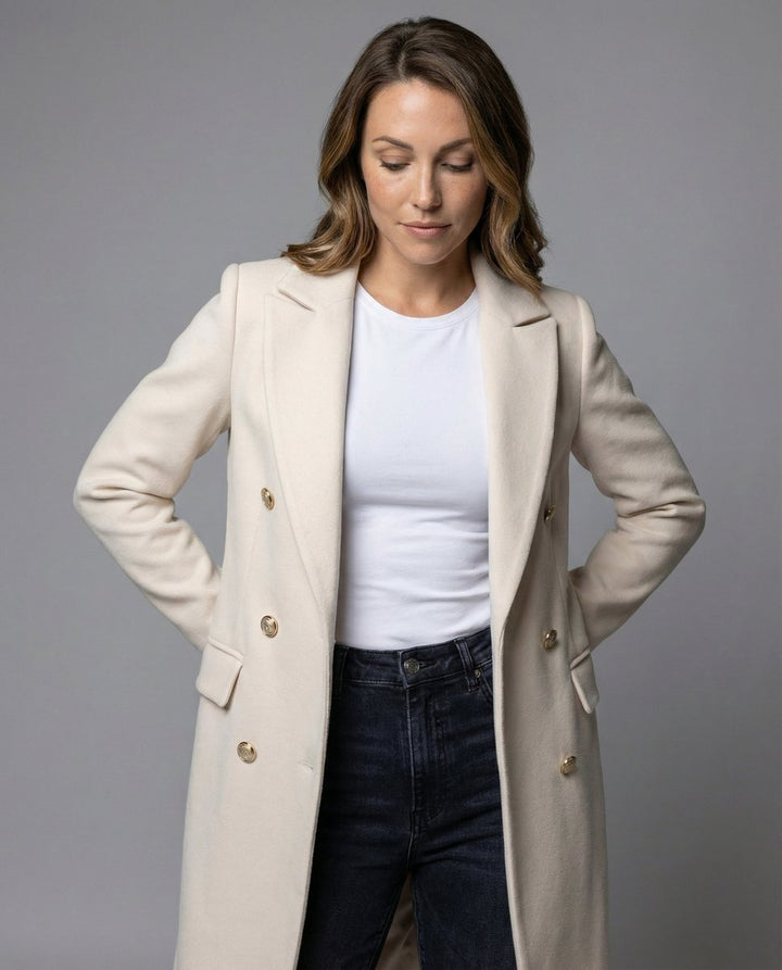Double Breasted Wool Blend Overcoat — wool coat for women in khaki