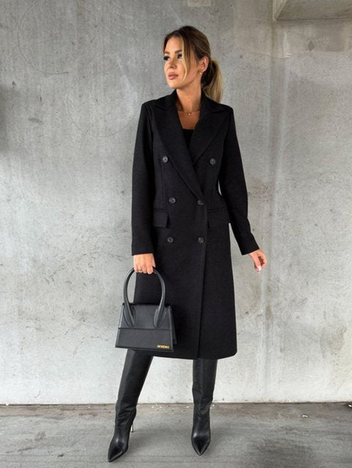 Double Breasted Wool Blend Overcoat — wool coat for women in beige