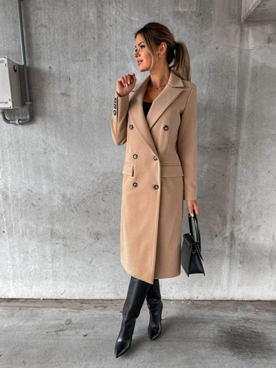 Double Breasted Wool Blend Overcoat — wool coat for women in black