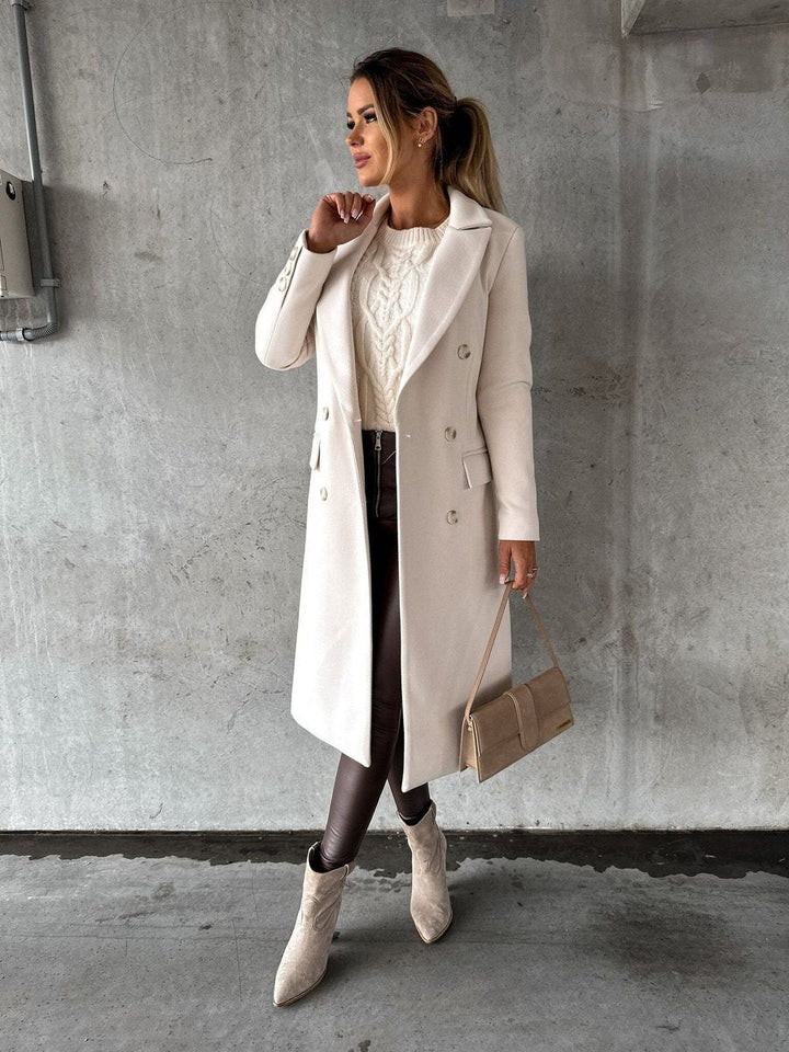 Double Breasted Wool Blend Overcoat — wool coat for women in khaki