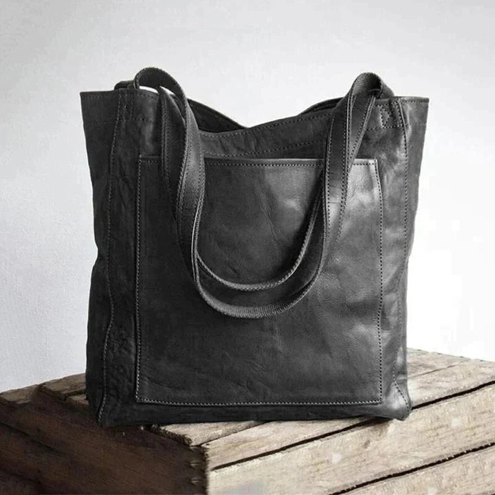 Huguette | Leather Shoulder Tote Bag for Women - angled view
