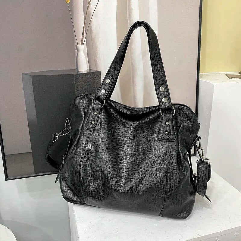 Jehanne | Large Leather Shoulder Tote Bag for Women - front view