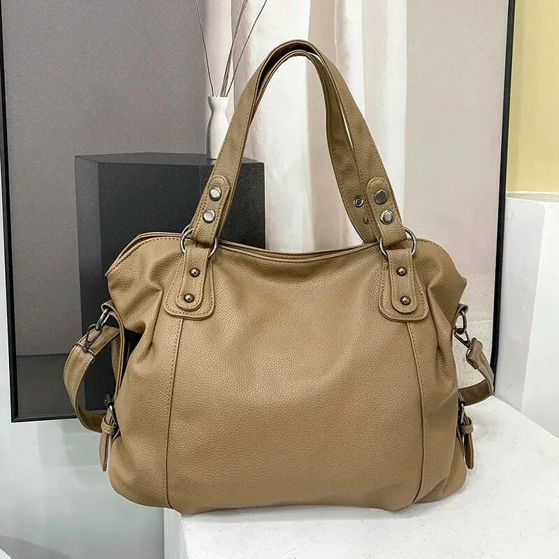 Jehanne | Large Leather Shoulder Tote Bag for Women - detail view