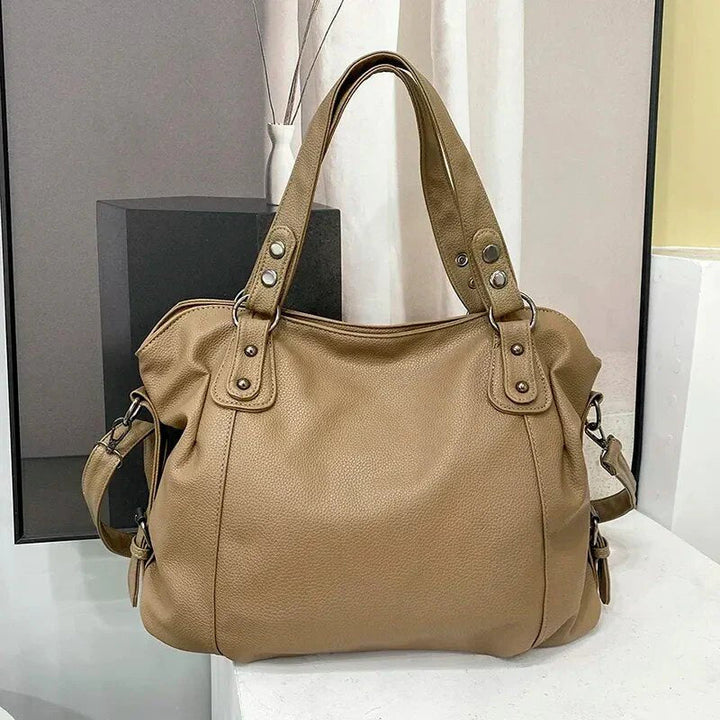 Jehanne | Large Leather Shoulder Tote Bag for Women - detail view