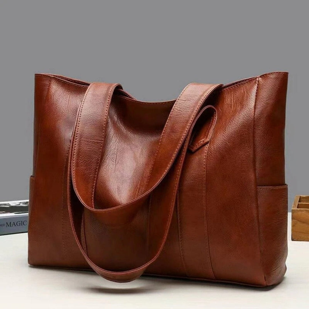 Odilon | Large Leather Shoulder Tote Bag for Women - interior view
