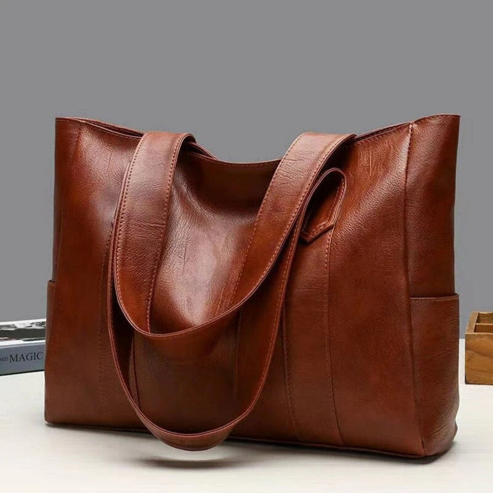 Odilon | Large Leather Shoulder Tote Bag for Women - interior view