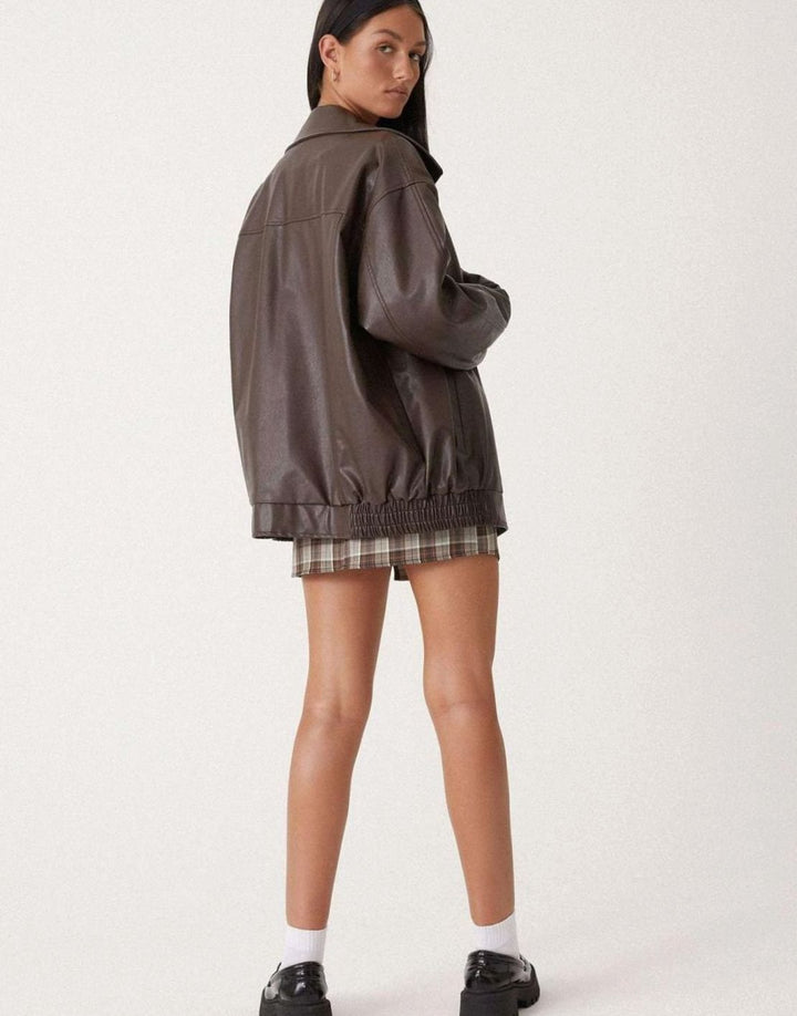 Oversized Faux Leather Zip-Up Bomber Jacket for women - view 4