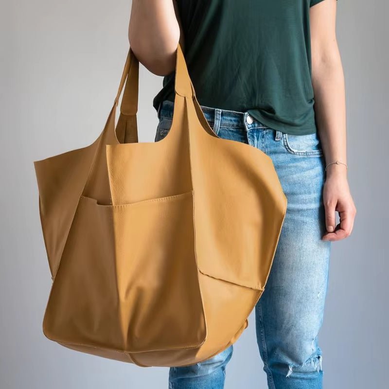 Coline | Oversized Leather Tote Bag for Women - worn view