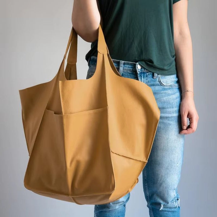 Coline | Oversized Leather Tote Bag for Women - worn view