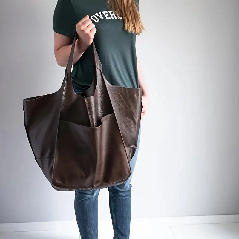 Coline | Oversized Leather Tote Bag for Women - worn view