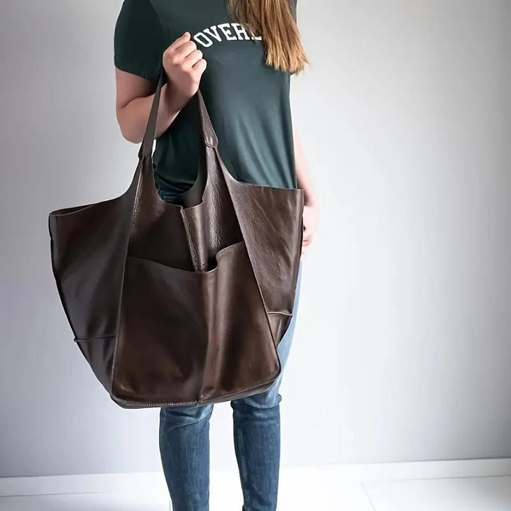 Coline | Oversized Leather Tote Bag for Women - worn view