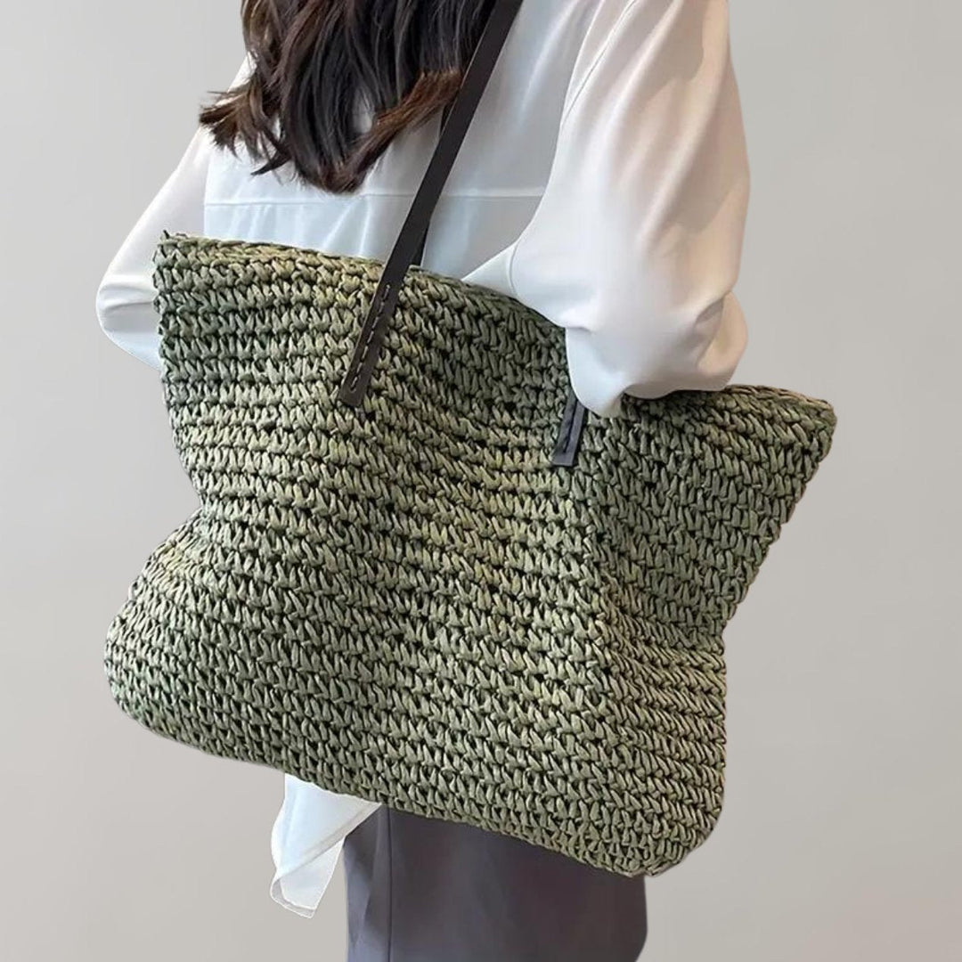 Anastasie | Woven Straw Shoulder Tote Bag for Women - side view