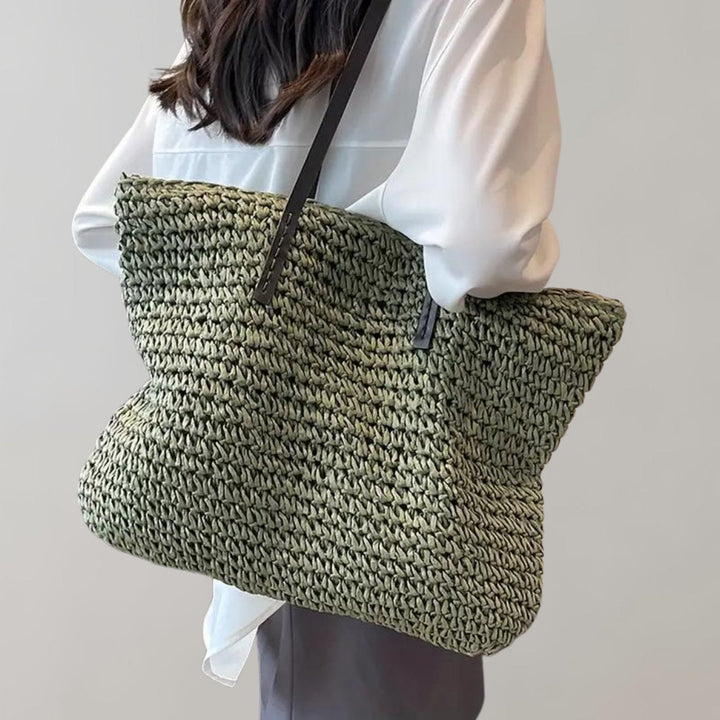Anastasie | Woven Straw Shoulder Tote Bag for Women - side view