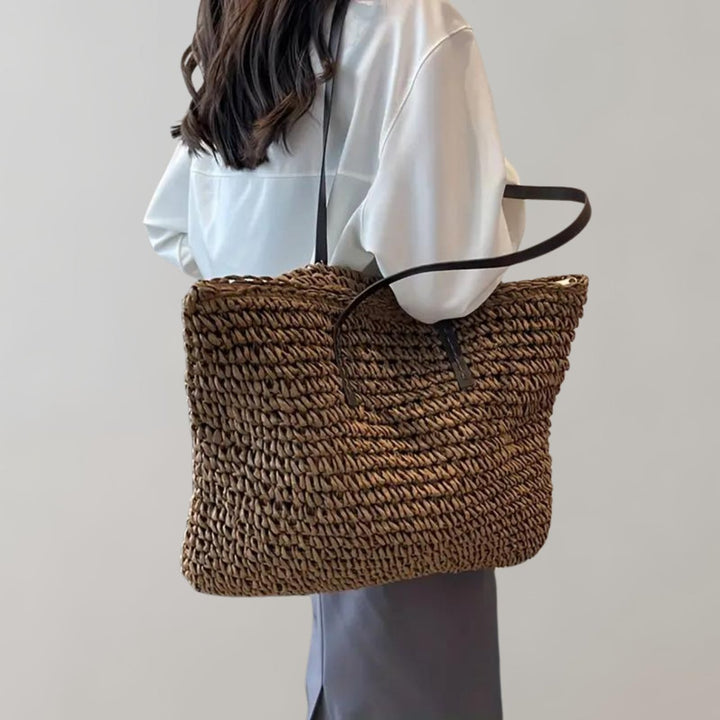 Anastasie | Woven Straw Shoulder Tote Bag for Women - styling view