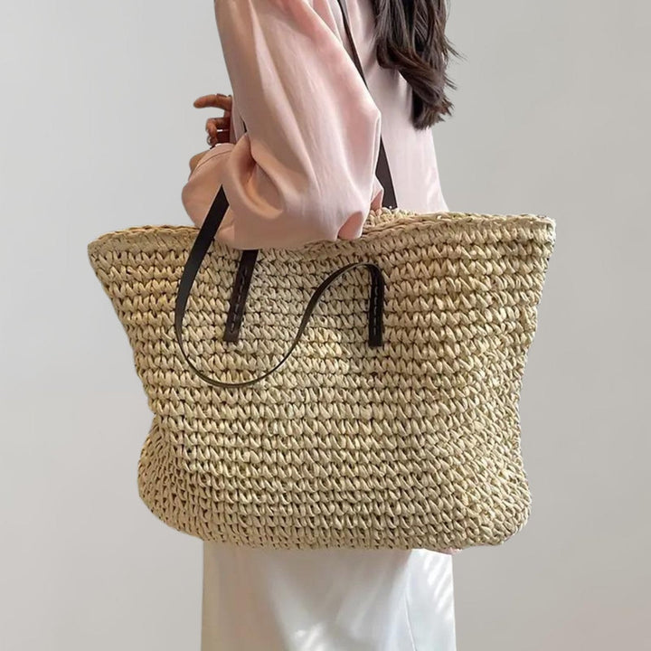 Anastasie | Woven Straw Shoulder Tote Bag for Women - front view