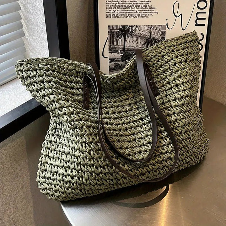Anastasie | Woven Straw Shoulder Tote Bag for Women - front view
