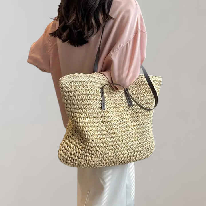 Anastasie | Woven Straw Shoulder Tote Bag for Women - angled view